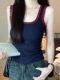 Brushed Warm Color-Block U-Neck Sleeveless Base Shirt for Women, New Autumn Korean Style Sporty Camisole with Chest Pads