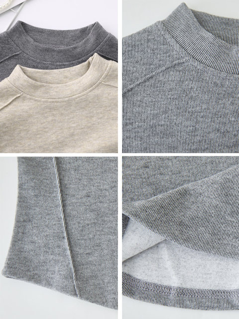 Pure Desire Style Small Stand Collar Fleece-Lined Base Shirt for Women, New Winter Korean Version Slim Fit Irregular Fishbone Long-Sleeve T-Shirt for Women