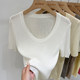 Pure Desire Style Ice Silk Collar Short-Sleeved Knit Top for Women, White Summer New Korean Version Slim Short T-Shirt for Women