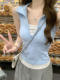 Fake Two-Piece Half-Zip Polo Collar Sleeveless Vest for Women, New Summer Korean Style, Elegant Lapel, Color-Blocking Slim-Fit Tank Top