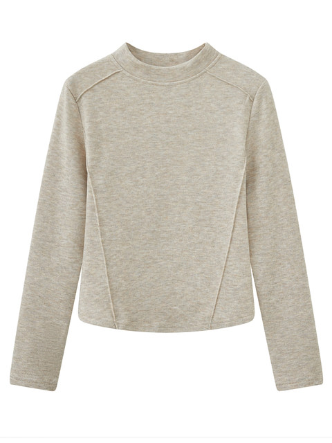 Pure Desire Style Small Stand Collar Fleece-Lined Base Shirt for Women, New Winter Korean Version Slim Fit Irregular Fishbone Long-Sleeve T-Shirt for Women