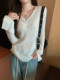 Korean Style Lazy Style Flared Long-Sleeved Ribbed Knit Sweater for Women, New Autumn Slim-Fit V-Neck Thin Sweater