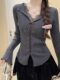 Elegant Slim-Fit Lace-Trimmed Tie-Up V-Neck Knit Sweater for Women with Ruffled Edges, New Winter Style with Bell Sleeves