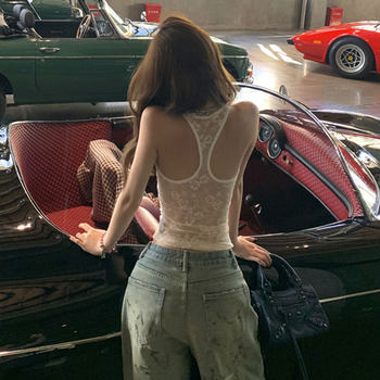 Trendy European and American Style Lace Camisole for Women, Summer New Design, Unique Print, Slim Fit, Outerwear Tank Top