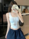 Hot Girl Style Metallic Embellished U-Neck Camisole for Early Spring, New Pure Desire Style Slim Fit Short Sleeveless Top