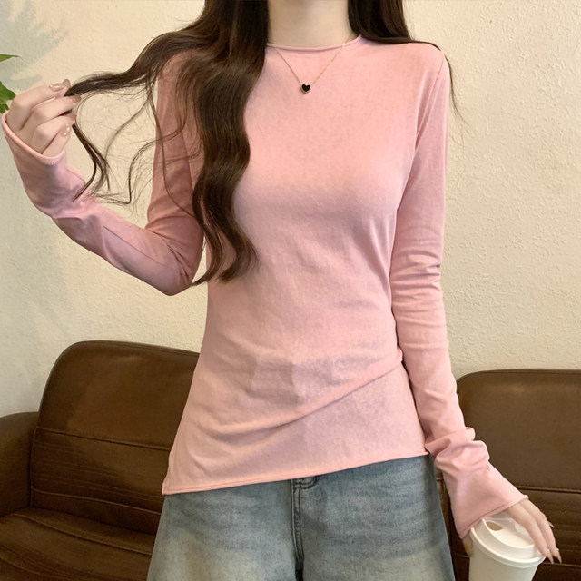 Chic Rolled-Edge Snowflake Cotton White Base Shirt for Women, 2026 Spring New Slim-Fit Sun-Protective Long-Sleeve Women's T-Shirt