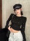 Trendy Rhinestone Shoulder Pad Base Shirt for Women, Spring New Korean Style Slim Fit Sexy Long-Sleeve T-Shirt for Petite Women