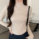 Irregular Fishbone Splicing Stand-Up Collar Fleece-Lined Base Shirt for Women, New Winter Korean Style Slim-Fit Mid-Collar Long-Sleeve T-Shirt for Women
