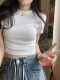 Chic Pleated Waist-Cinching Short-Sleeve T-Shirt for Petite Women, New Summer Korean Style Slim-Fit Waist-Cinching Half-Sleeve Top, Short Style