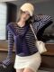High-End Striped Long-Sleeved Knitted Sweater for Women, New Autumn Korean Style, Versatile Round-Neck Slim-Fit Sweater