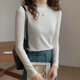 Thin Velvet Mid-Collar Long-Sleeve T-Shirt for Women, White, 2025 Autumn and Winter New Korean Style Slim Fit Small Stand-Up Collar Base Shirt for Layering ins