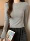 Petite Round-Neck Gray Long-Sleeve T-Shirt for Women, Modal Top, New Spring Style, High-Waisted Short Base Shirt for Trendy Girls
