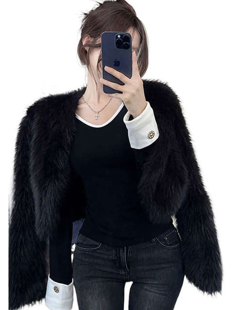 Korean Style Color-Block V-Neck Collarbone-Revealing Shirt Sleeve T-Shirt for Women, Slim Fit, New Spring Style, Sexy and Pure Desire Style Short Top