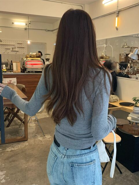 Half-High Collar Slim Fit Pleated Design Long-Sleeve Base Shirt for Women, New Autumn Korean Style Fresh Blue Short Top