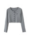 Hot Girl Style Gray Short Cardigan for Women, New Spring Korean Style for Petite Figures, Color-Blocked Round Neck Long-Sleeve Top
