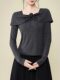 Twisted Three-Dimensional Floral Design Square-Neck Long-Sleeve Knit Sweater for Women, New Winter Style, High-End Gray Slim-Fit Top
