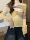 Sweet Bow-Knot Cut-Out One-Shoulder Gradient Long-Sleeve T-Shirt for Women, New Spring Style, Sexy and Trendy Slim-Fit Top