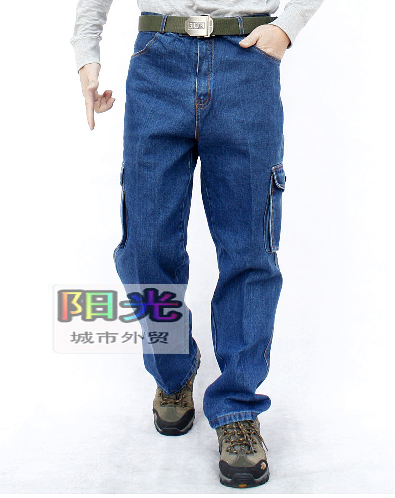 Máy sửa chữa lỏng kích thước lớn mạnh mẽ chịu mài mòn bông dụng cụ denim quần giản dị bảo hiểm lao động thẳng làm việc quần đa túi đẹp trai