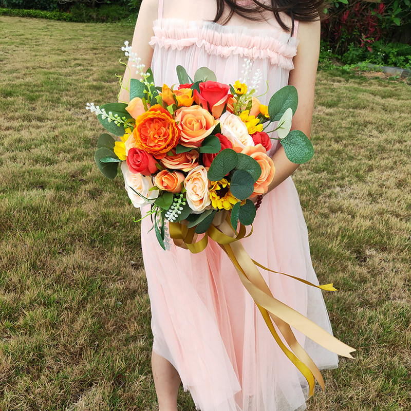 Wedding Bridal Hand Holding Flowers Wedding Upscale Emulation Flower Fake Flower Collar License Prop Home Living Room Swing Piece Han Style Bouquet