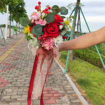  Sen Korean high-end hand bouquet bride wedding simulation flower red flannel Chinese wedding photo studio wedding photography