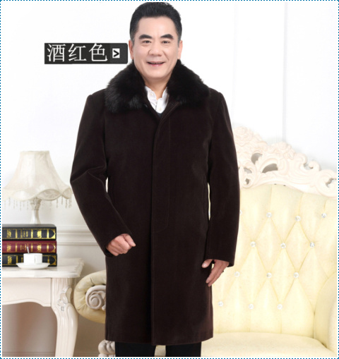 Áo gió nam trung niên và lớn hơn phần dài cộng với nhung dày bố cộng với size áo khoác nam mùa đông áo khoác len áo gió đi phượt