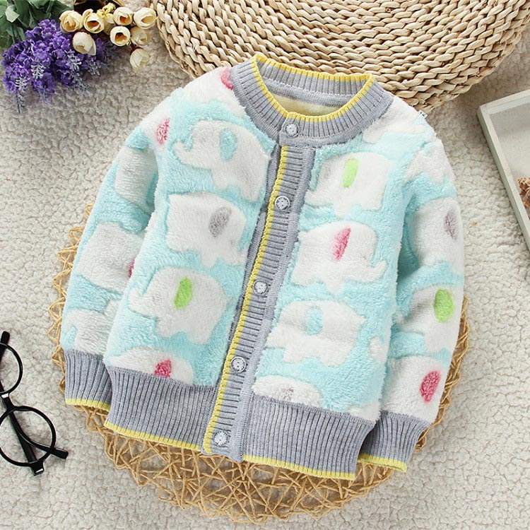 Bé trai 0-1 tuổi cộng với áo len nhung 6 tháng Quần áo trẻ em 2-3 tuổi bé trai mùa thu và mùa đông áo nỉ ấm áp áo quần trẻ em