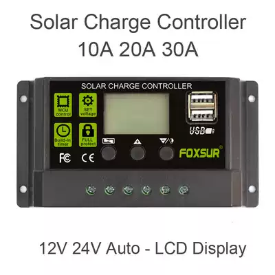 FOXSUR Solar Charge Controller 12V 24V Auto USB 5V output