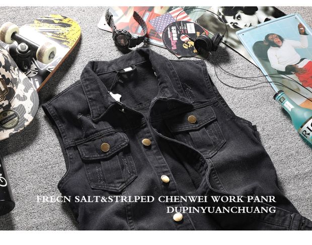 Phiên bản tiếng Hàn mới của vest denim mỏng Áo vest nam dành cho nữ thanh niên vest denim giản dị - Dệt kim Vest áo len nam hàn quốc