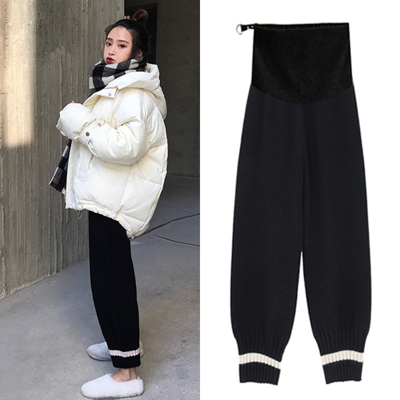 Maternity pants Autumn and winter wear fashion models velvet thick wool wide legs casual Harun loose nine-point spring outfit