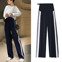 Pregnant Women wide leg pants Spring and Autumn wear winter thick plus velvet fashion loose net red belly casual sports pants straight long