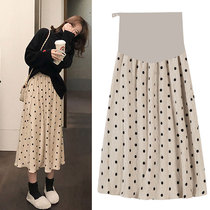 Pregnant women skirt skirt spring and autumn wear fashion tide mom casual wave point hanging Super fairy long A word Winter