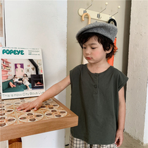 Boy 2021 summer new solid color cotton short-sleeved T-shirt small child Mori foreign style sleeveless vest top