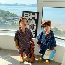 Boy 2022 Spring Autumn New Broken Flowers Mid Short Sleeve Cotton Twist Suit Woman Treasure Son Tie Jacket Shorts Two Suits