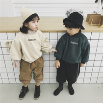 Childrens 20 new winter half high collar plus velvet sweater female baby thick lamp sleeve jacket boy warm coat