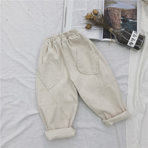 Boys new autumn white jeans 2021 Tong big big leg pants baby tide version casual trousers