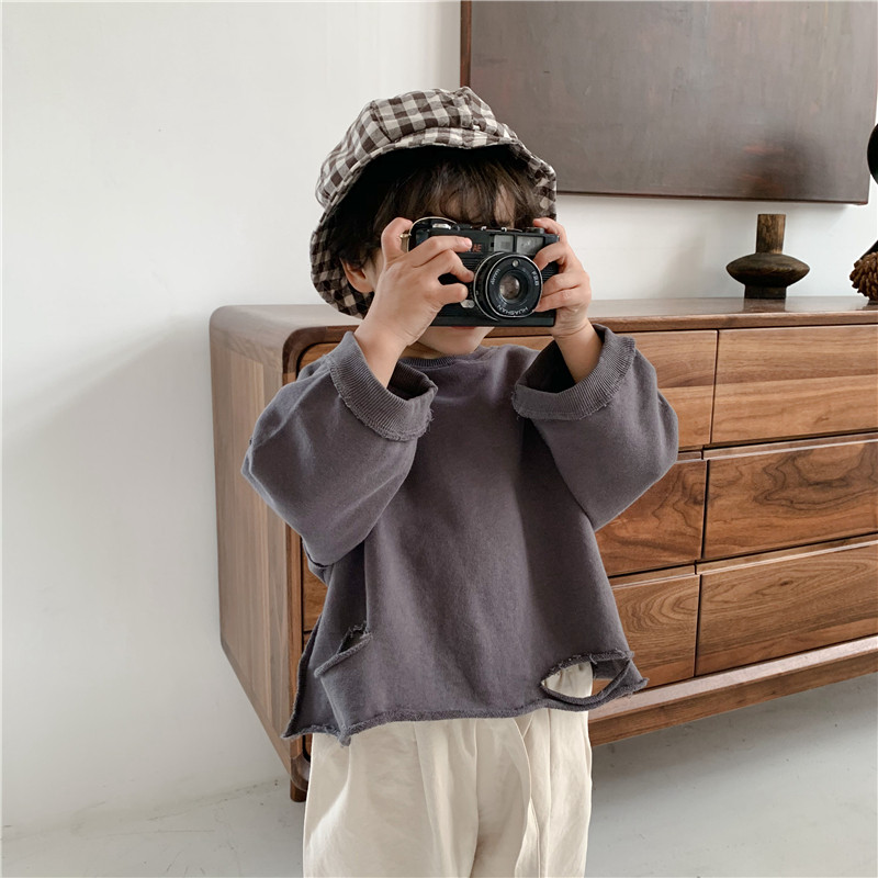 Twilight Morning Home 2022 Boy New Spring Loaded Full Cotton Breaking Hole Sweatshirt In the Children's Mori Round Neck Long Sleeve Blouse T-shirt