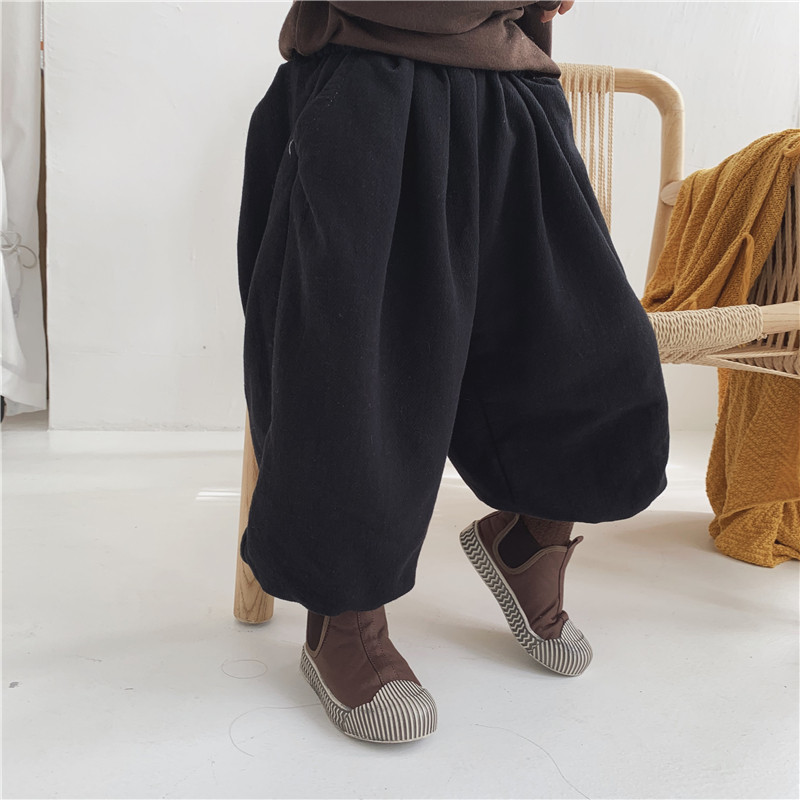 Boy's new winter dress plus suede light cage pants in boy Mori Thickened Broadlegged Pants Baby Foreign Pie Warm 90% Pants