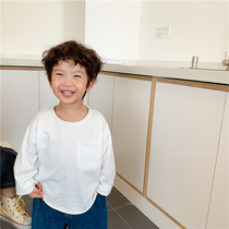 Children 22 new autumn clothes pure colour full cotton long sleeves T-shirt for men and women 100 hitch round collar pocket blouses for undershirt