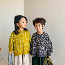 Boy 2022 new autumn clothing cotton numb necropolis female baby son Department foreign air retro round collar blouse hooded sweatshirt