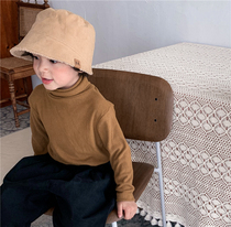 Boy 21 autumn new solid color pit bar half high collar long sleeve base shirt small child forest family Foreign style inner top