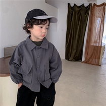 Boys 2021 autumn new solid color cotton workers short jacket small children handsome tide version coat jacket cardigan