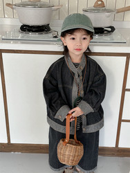 Muchen's new spring 2024 boy denim long -sleeved shirt jacket Small and small child straight pants two -piece suit