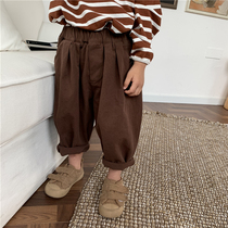 Muchenjia 21 boys autumn clothes new cotton casual pants small childrens forest line foreign style nine wide leg pants big pp pants