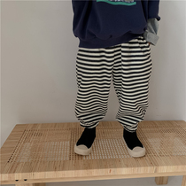Muchen home 2021 boys autumn new cotton striped bloomers small children knitted elastic sports ankle-length pants