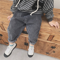 Boys new autumn and winter casual pants 2021 small children foreign-style stitching jeans female baby loose wide leg trousers