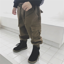 Childrens new autumn small children loose overalls pocket pants men and women baby Joker casual pants pants