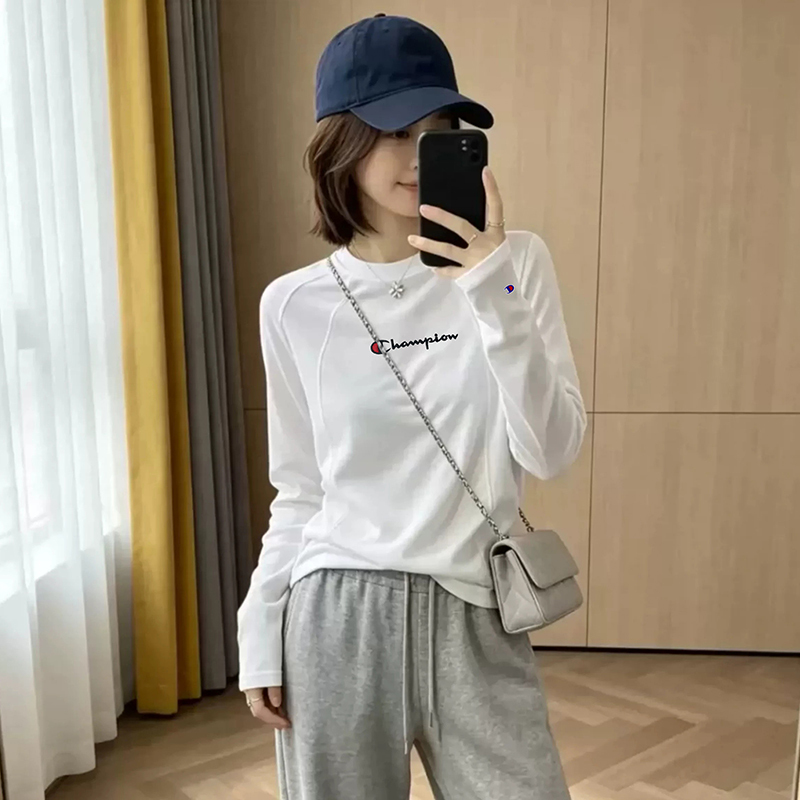Japanese Trendy Brand Champion Autumn Design White Embroidered Long-Sleeve T-Shirt for Women, Loose Fit, Slimming, Versatile Base Layer Top Japanese Trendy Brand Champion Autumn Design White Embroidered Long-Sleeve T-Shirt for Women, Loose Fit, Slimming, Versatile Base Layer Top