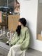 高级感超好看绿色毛衣女2026春秋慵懒宽松圆领套头复古针织衫上衣