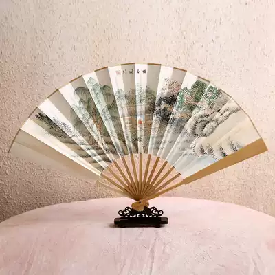 10 inch male fan hand-painted gift rice paper fan wenplay collection folding fan Men's fan small letter calligraphy gift bamboo folding fan