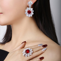Big carat artificial cultivation Burmese pigeon Red Blood Gems ring earrings 18K white gold jewelry necklace private custom